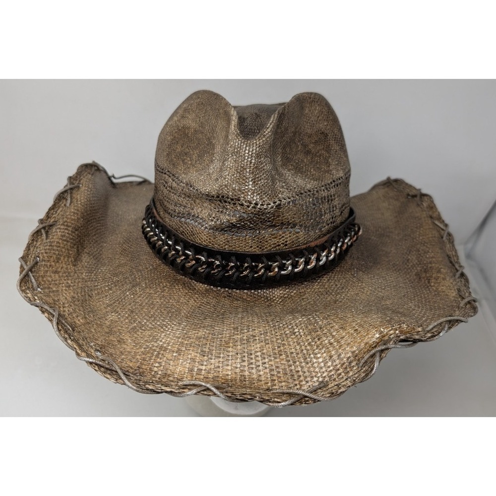 Stampede Cowboy Hat Chain Band Genuine Bangora Straw Western Size Small (54-55)